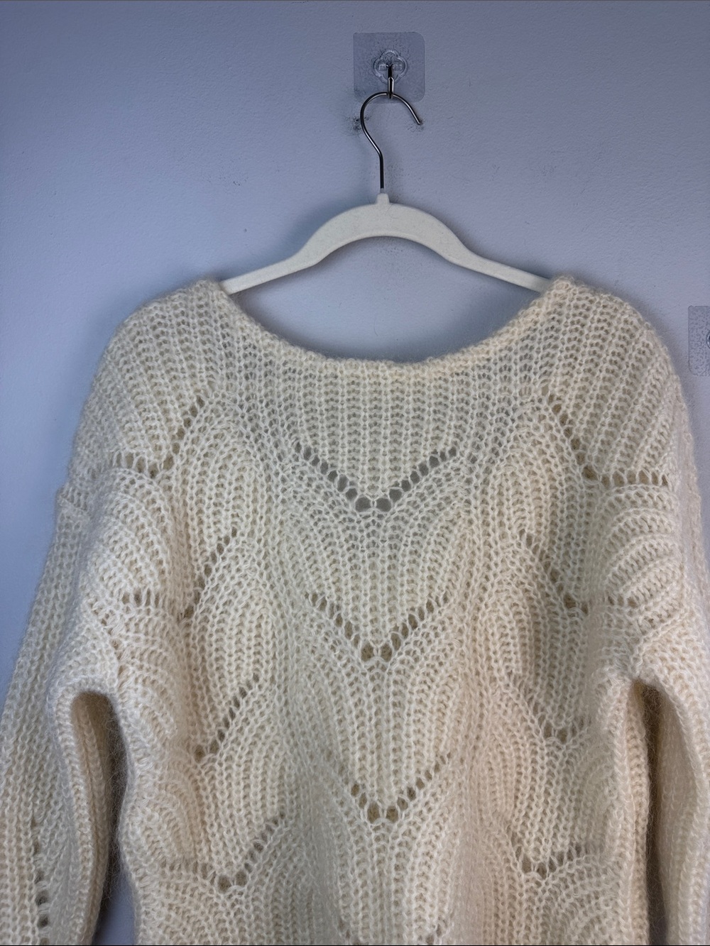 Sezane Pull Simone Knit Jumper Sweater Open Knit XS Mohair Wool Clean Beauty - Picture 3 of 16